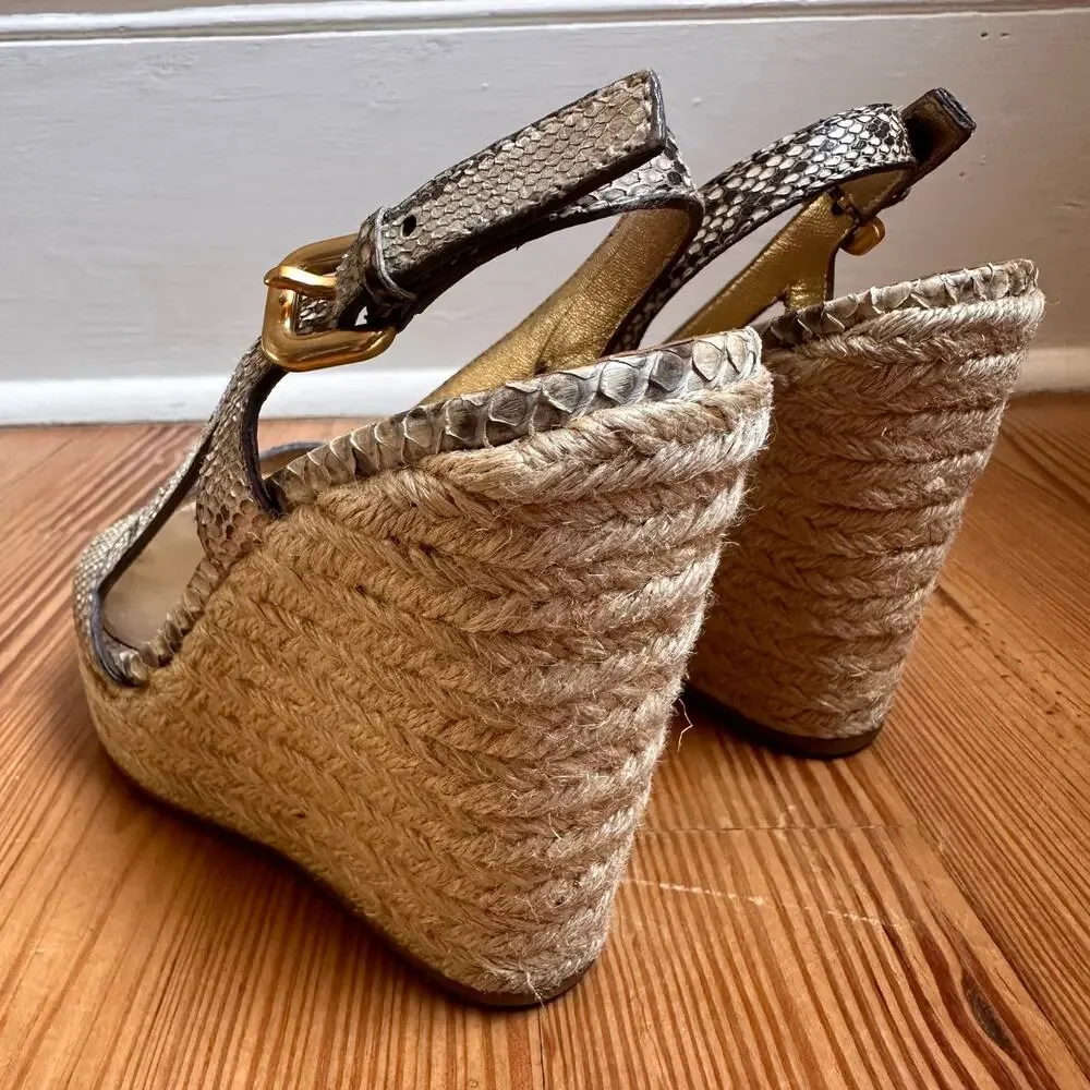 Prada Woven Espadrille Wedge Sandals in Taupe Snake Print - Picture 4 of 9